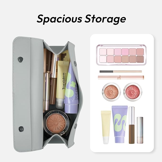 carrotez Stylish PU Leather Makeup Bag: Versatile Travel Toiletry Bag & Cosmetic Pouch, Small Makeup Organizer for Purse Essentials - Ideal Makeup Brush Holder & Sunglasses Case for Women - Grey