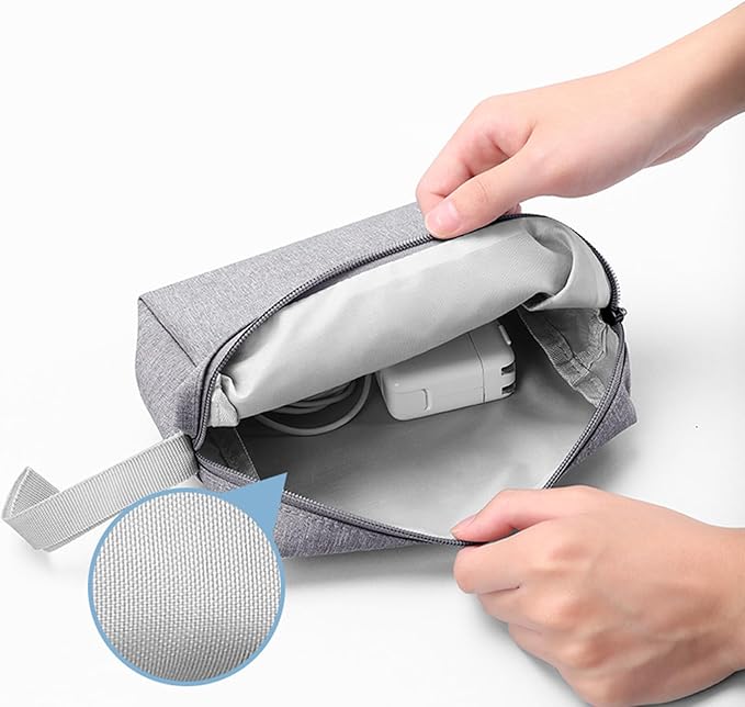 Waterproof Cosmetic Bag for Women | Soft Travel Makeup & Toiletry Organizer, Small Portable Storage for Makeup Products, Tissues, Electronics, USB Cables| Nylon, Durable & Stylish (Small-Grey)