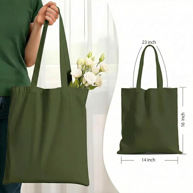 1 Pack Available Premium Canvas Reusable Tote Gift Bags,Made of Natural Canvas with Handle,Work,DIY,Shopping(Olive Green)