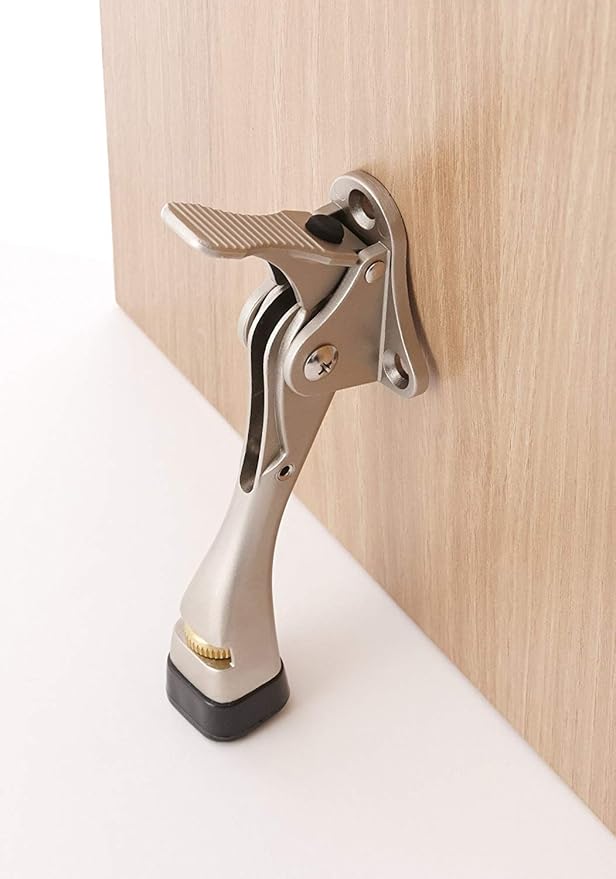 Gotega Door Stopper, 1 Packs Kickdown Door Stop with One Touch Adjustable Height and Rubber Tip 4 Inches, Heavy Duty Door Stops, Door Holder, Bottom of Door - Satin Nickel