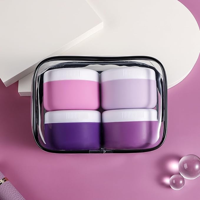 Travel Containers for Toiletries, Silicone Cream Jars BPA-Free, Leak-proof 1.35oz Travel Size Containers, Portable Size Silicone Jars with Lid for Cosmetic Face Hand Body Cream (4 Pack)