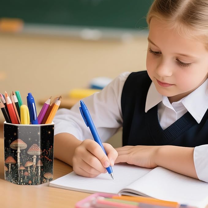 WAVEYU Pen Holder, Pencil Cup for Desk, Cute Desk Organizer, Durable Ceramic Decorative Makeup Brush Desktop Accessories, Stylish Stationery for Office, Home, Cute Mushroom Pattern