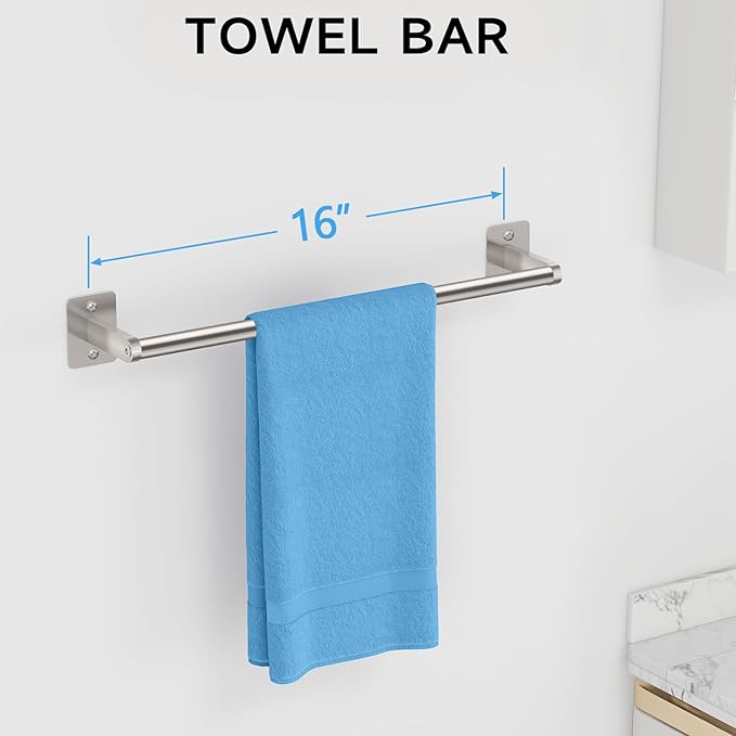 Brushed Nickel Bathroom Accessories Set, 4 Pieces Bathroom Hardware Set, 16 inch Towel Bar, Towel Racks for Bathroom, Robe Towel Hooks, Toilet Paper Holder Wall Mounted