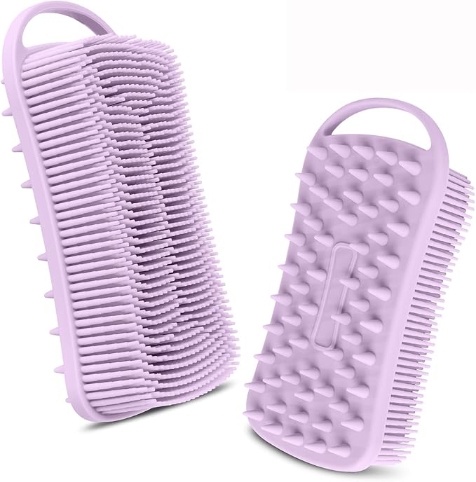 2PCS Silicone Body Scrubber, Loofah for Women, Gentle Exfoliating Shower Cleaner Bath Brush, Rubber Body Wash Deep Cleaning & Exfoliator & Massage, Travel-Friendly for Bathroom