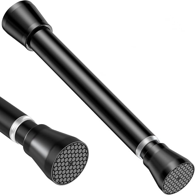 Black Small Tension Curtain Rod 16 to 26 Inch, 7/8" Inch Adjustable Short Curtain Rod No Drilling, Spring Curtain Rod for Windows Kitchen Closet Doorway