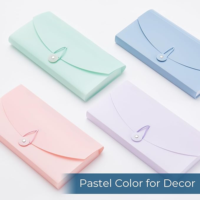 Y YOMA 4 Pack Coupon Organizer with 13 Pocket | Plastic Travel-Friendly Accordion Receipt Holder 10” x5.5” Expanding Folder for Small Bill Business Cards Tax Item Ticket, Pastel Design