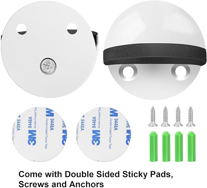 10 Pack Door Stoppers Adhesive Floor Mounted Door Stop No Drill with Rubber Door Bumper, Stainless Steel Door Stop for Floor, White