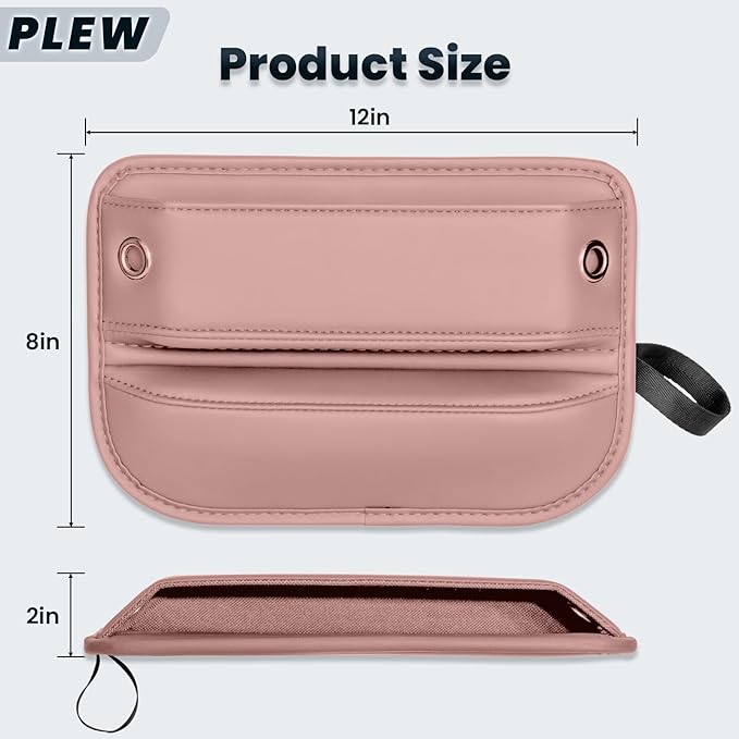 PLEW 2-Pack Car Seat Gap Filler for women, Premium Leather Console Organizer Universal Fit for Car SUV Truck Multi-Purpose Essentials Organizer - Anti-Drop Auto Interior Accessories（Dune Pink