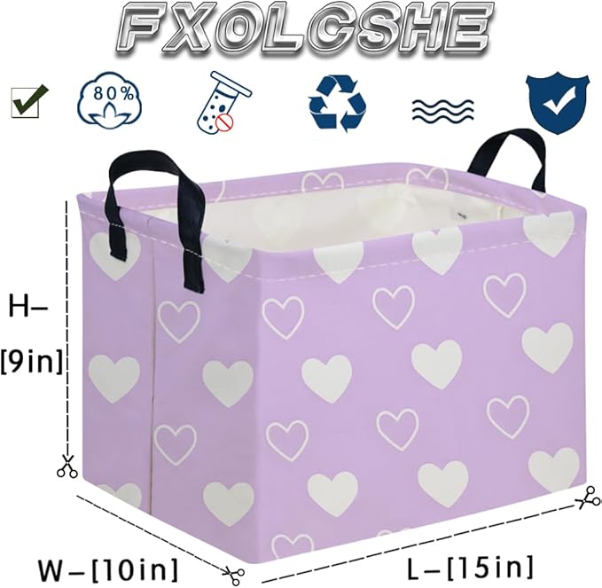Rectangular Purple heart,Valentine's Day Gift Basket,nursery basket,Pink girls gift baskets,kids toy storage Bin, Love Heart Room Decor for Home,Shelf Baskets(Purple heart)