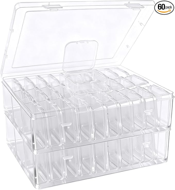 Bead Organizer Box, 60 Pcs Small Clear Plastic Storage Containers with Hinged Lid, Mini Craft Boxes for Beads, Jewelry Making, Diamond Painting, Nail Art, Screws and Small Parts Organization