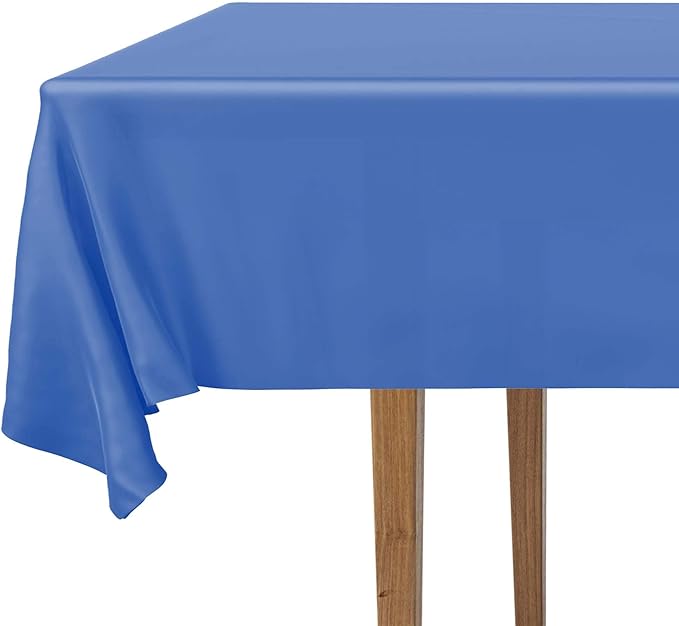 DecorRack 24 Pack Rectangular Tablecloths BPA-Free Plastic, 54 x 108 inch, Dining Table Cover Cloth for Parties, Picnic, Camping and Outdoor, Disposable or Reusable in Blue (24 Pack)