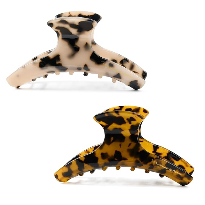 2 Pack Hair Claw Clips Women Large Tortoise Hair Clip French Design Barrettes Celluloid Leopard Print Accessories Jaw Clips for Thick Hair