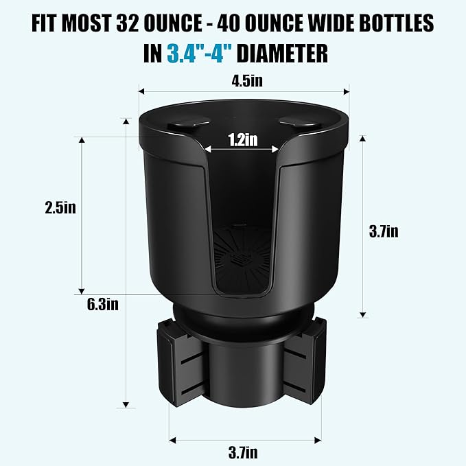 Seven Sparta Cup Holder Expander with Phone Holder & Cable Access, 3-in-1 Car Organizer, Side Storage Box for Phone/Cards, Compatible with Yeti, Owala, Hydro Flasks & Large Bottles Mugs in 3.5"-4.0"