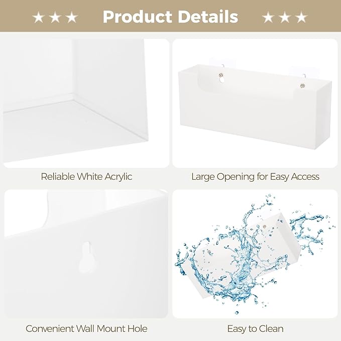 Homaisson Clear Acrylic Mail Holder Box for Desk or Wall Mount, Mail Organizer Countertop, Modern Wall Mounted or Tabletop Mailbox, Letter Storage Organizer Box (White)