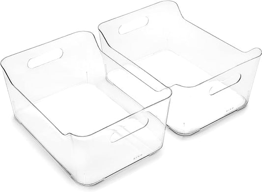 BINO | Plastic Storage Bins, Large - 2 Pack, Clear | THE SOHO COLLECTION | Pantry Organizers and Storage Containers | Fridge Organizer Bins | Kitchen Cabinet Organizer | Medicine Cabinet Bin