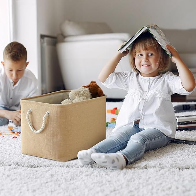 TheWarmHome Organization and Storage Basket for Organizing - 3 Pack 16x12x12 inch Cube Fabric Storage Cubes, Storage Bin for Shelves Gift Closet Organizer Cloth Toy (Beige)