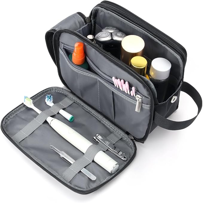 Toiletry Bag for Men Travel, Large Capacity Water-resistant Hanging Dopp Kit with Multiple Pockets, Shaving Organizer for Bathroom Essentials (Black)