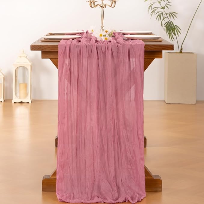 Socomi 3pcs Mauve Summer Cheesecloth Table Runner Boho Rustic Gauze 120 inch 10FT Cheese Cloth Sheer Runner for Wedding Party Baby Shower Birthday Home Decor Holiday Decorations