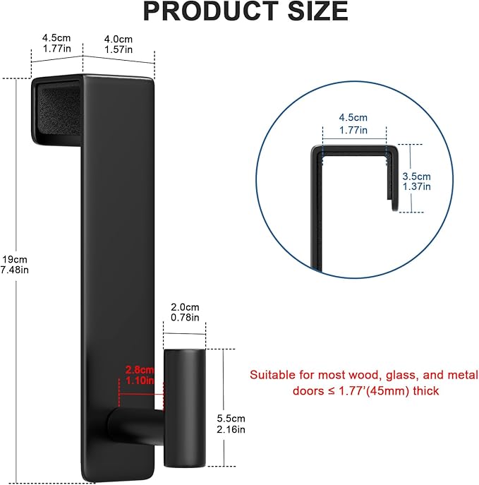 HUFEEOH Over The Door Hooks 2-Pack, Heavy Stainless Steel Coat & Towel Rack, No Drilling Scratch-Free Over Door Hanger Dorm Essentials Bathroom Accessories, Fits 1-3/4" Doors (Black) (T Shape)