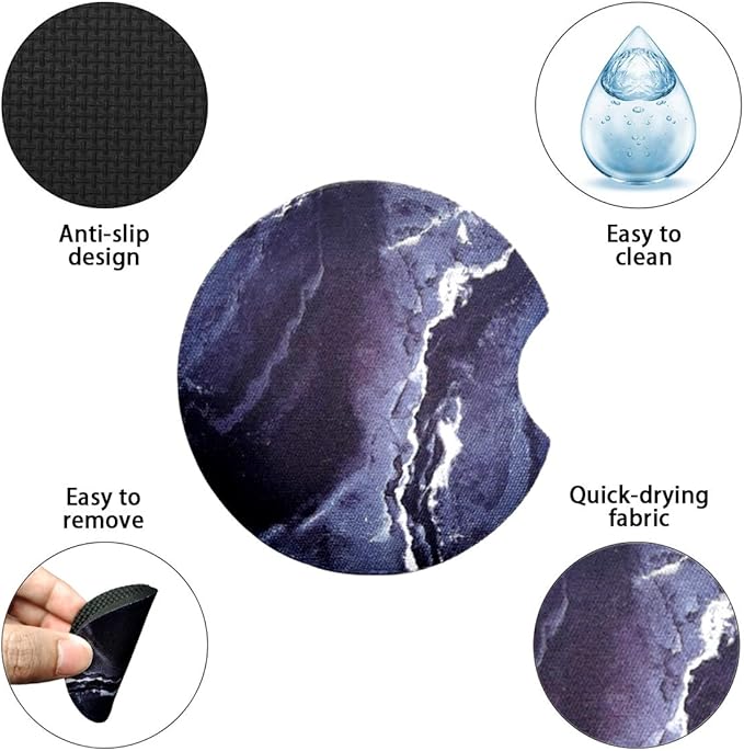 2 Pack Car Coasters for Drinks Absorbent - 2.75 Inch Cute Car Cup Holder Coasters for Women, Removable Cup Holder Coaster for Your Car, Car Interior Accessories for Women & Girls (Blue Marble)