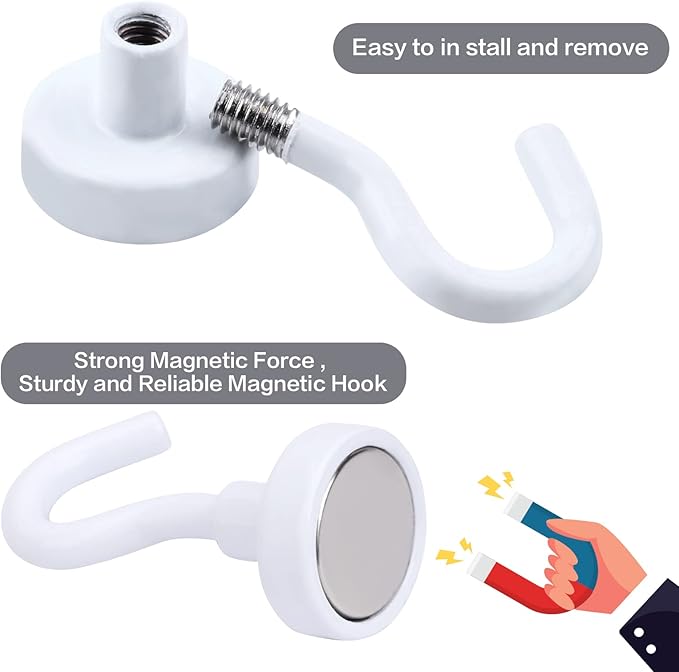 E BAVITE Magnetic Hooks, 30lbs+ 2026 Cruise Cabin Ship Essentials Magnet Hook Heavy Duty Strong Magnets Refrigerator Fridge Hanging for Classroom Beach Vacation Kitchen Grills Home 20 Pack (White)
