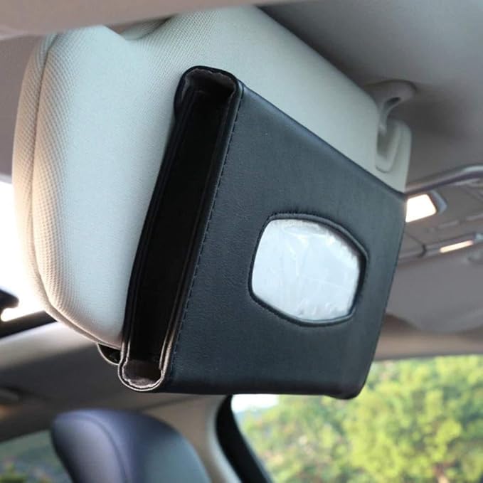 Tissue Box Holder for Car, Car Tissues Holder, Car Napkin Case, Hanging Paper Towel Clip, PU Leather Tissue Box, Paper Carton, Mask Holder for Car Black