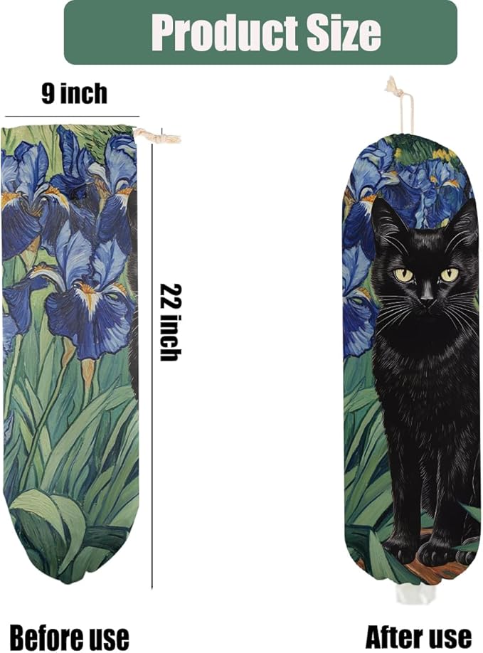 Cat Gifts Plastic Bag Holder for Kitchen Essentials, Wall Mount Grocery Bag Holder for Plastic Bags, Flower Reusable Grocery Bags Storage Dispenser for Home Kitchen, Funny Cat Gifts for Women Mom