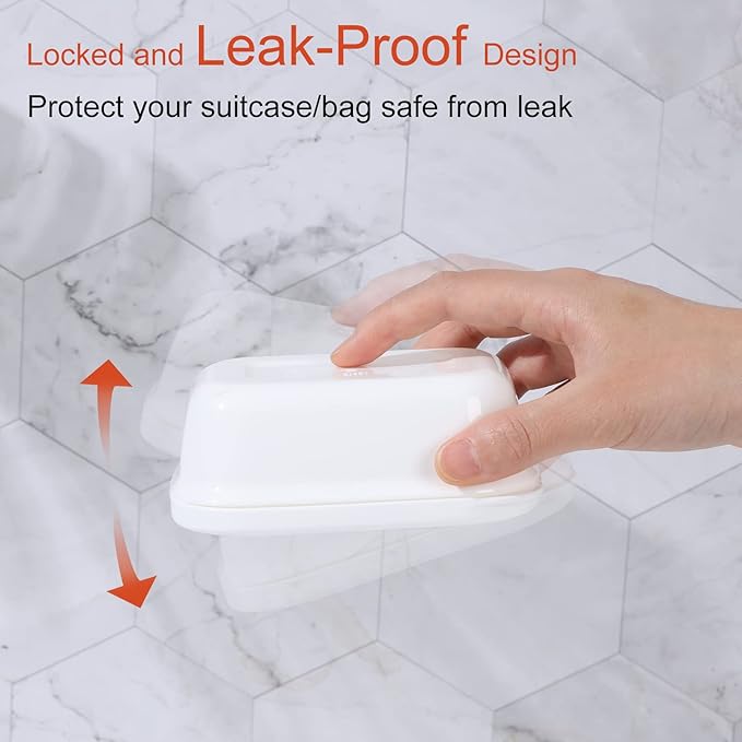 Quatish Leakproof Soap Dish with Lid & Draining Layer, Shatterproof Travel Bar Soap Holder Case Container, Portable Travel Size Toiletries Essentials for Camping, Gym, Bathroom, White