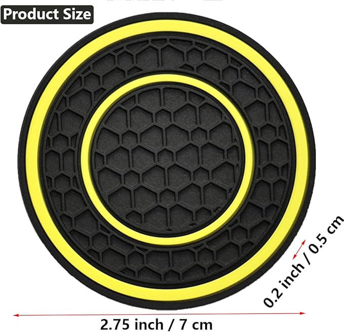 Car Cup Coaster Universal Automotive Waterproof Non-Slip Cup Holders Sift-Proof Spill Holder Car Interior Accessories 4 Pack Black & Yellow