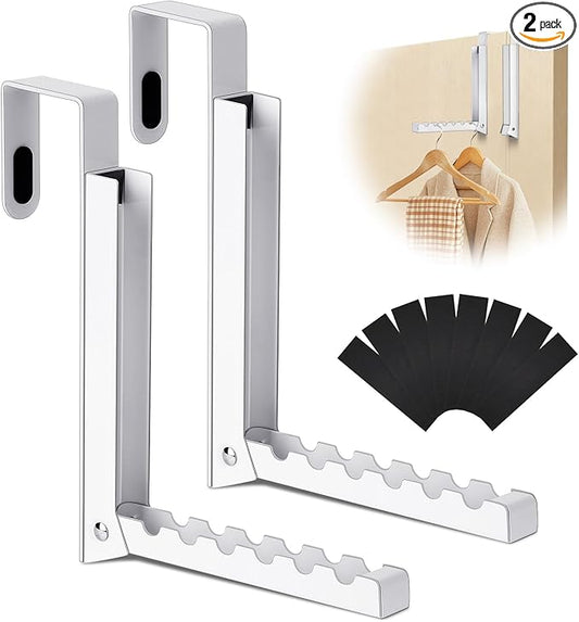 2-Packs Over the Door Hanger Hooks with Extra Anti-slip Pads, Metal Folding Clothes Drying Racks for Laundry, Dorm, Portable Space Saving Coat Towels Organizer Rack for Travel, Hanging Storage