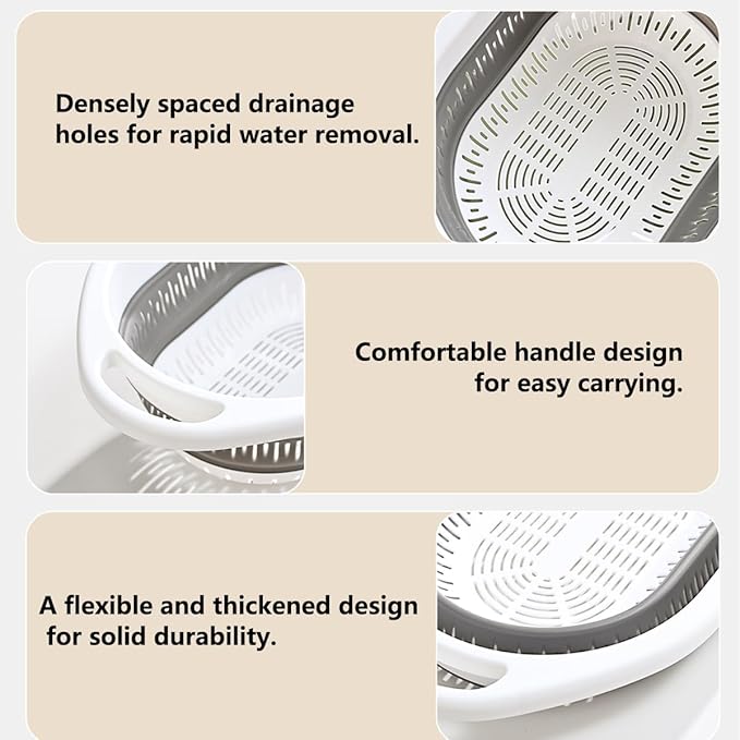 2-Pack Collapsible Silicone Colander Strainer, Foldable Kitchen Sink Basket for Washing Vegetables & Pasta, Space Saving & Dishwasher Safe, Kitchen Essentials