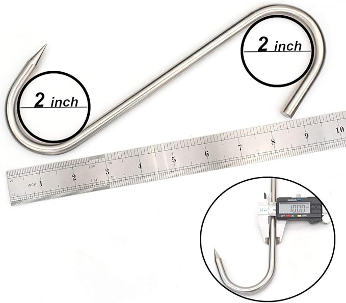 10 mm Meat Hook, 10 inch Heavy Duty S-Hooks Stainless Steel Meat Processing Butcher Hooks, 8 Pack
