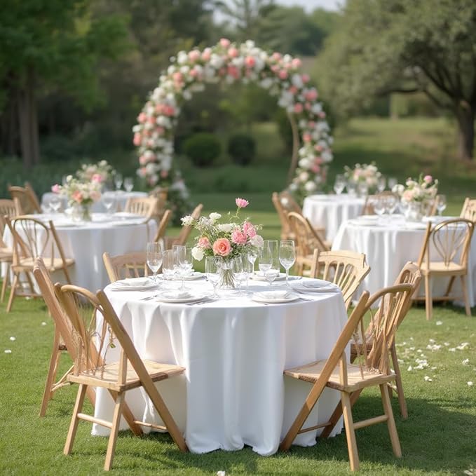 sancua White Round Tablecloth 108 Inch Diameter, 8 Pack - Circle Polyester Fabric Table Cloth for Wedding Party Reception Banquet Birthday, Washable Formal Table Cover (Fit 42-96 Inch Tables)