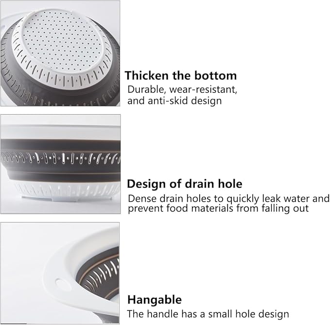 Collapsible Colander and Strainer,Silicone Strainer Colanders & Food Strainers,for Vegetable and Fruit, Kitchen Essentials (2, White, 1.3L+2.5L)