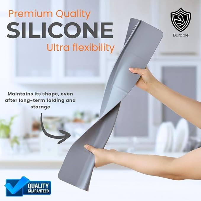 MessOut Extra Large Silicone Kitchen Sink Splash Guard 58x9x10cm – Non-Slip with Strong Suction, Non Crumble, Non-Harmful, Durable & Easy-to-Clean Protector for a Mess-Free Sink and Dishwashing (Grey)