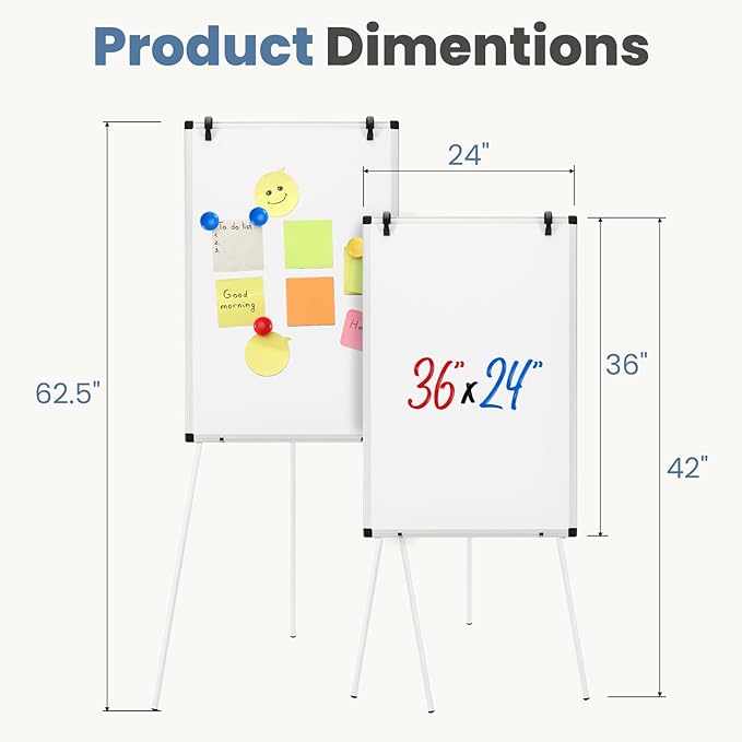 DUMOS White Board Easel 36 x 24 Inches, Magnetic White Board Dry Erase, Porbable Boards Height Adjustable, Dry Erase Board with Stand for School, Office and Home, Silver Aluminium Frame, White