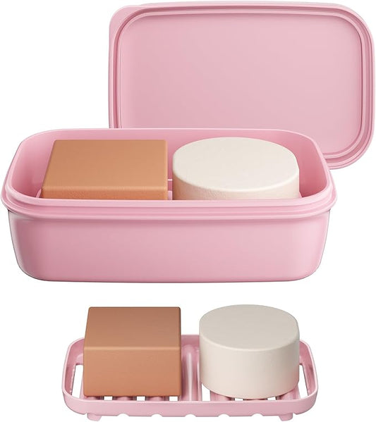 Quatish Leakproof Large Soap Dish with Lid & Draining Layer, Shatterproof Travel Bar Soap Holder Case Container, Portable Travel Size Toiletries Essentials for Camping, Gym, Bathroom, Pink