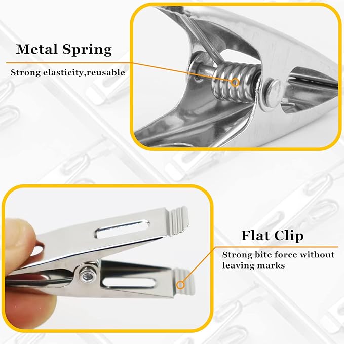 50 Pack Heavy Duty Clothes Pins Stainless Steel Clothespins Laundry Clips Metal Clothes Pegs Clothing Clips for Hanging Clothes Home Outdoor, Silver