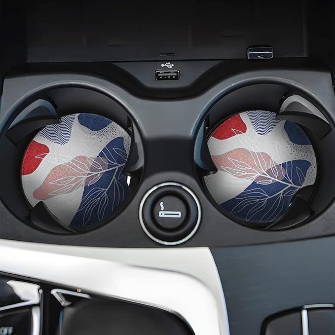 Moly Magnolia 2 Pack Car Coasters for Drinks Absorbent - 2.75 Inch Cute Car Cup Holder Coasters for Women, Removable Cup Holder Coaster for Women Girls, Car Interior Accessories (Style K)