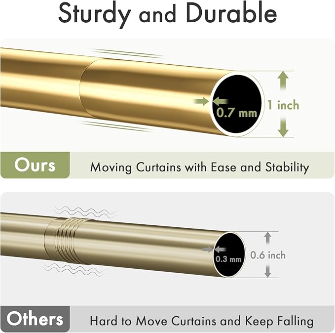 AmazerBath Spring Tension Shower Curtain Rod, 31-46.5 Inches Heavy Duty Shower Curtain Rod Rust Proof Bathroom Curtain Rod, Adjustable Shower Curtain Rod No Drill Easy Segmented Installation, Gold