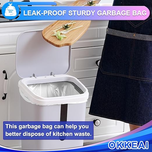 OKKEAI 3 Gallon Small Trash Bags 120 Counts White Garbage Bags Small Bathroom Trash Can Bags 10L Wastebasket Liners for Home Office Kitchen, White, fit 10L-15L Cans