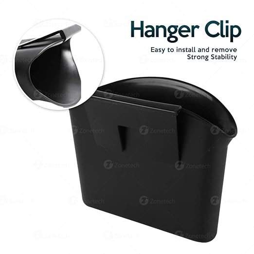 ZONETECH Portable Hanging Mini Car Garbage Can – Classic Black Trash Container - Premium Quality Automotive Universal Compact Traveling Wastebasket for Vehicle,Office, Home (1-Pack)