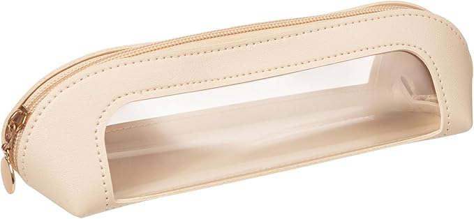 Small Double Sided Clear Makeup Bag - Waterproof Portable Makeup Brush Bag PU Leather Travel Makeup Brush Case Cosmetic Organizer Pouch with Zipper for Women Home Travel Office (White)