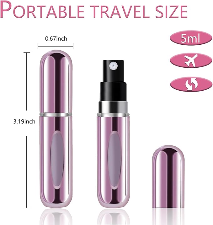opasyo 4 Pcs Mini Refillable Perfume Portable Atomizer Bottle, 5ml Bottom-Fill Perfume Spray Scent Dispenser, Leak-Proof Travel Pump for Cologne, Aftershave & Purse (Silver/Pink/Gold/Black)