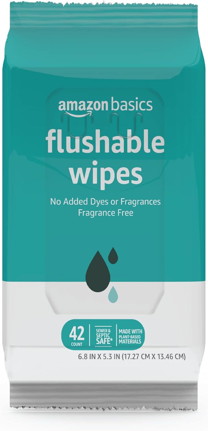 Amazon Basics Flushable Adult Toilet Wipes, Fragrance Free, FSC-Certified, Advanced Flushable Technology, 504 Count (12 Packs of 42)