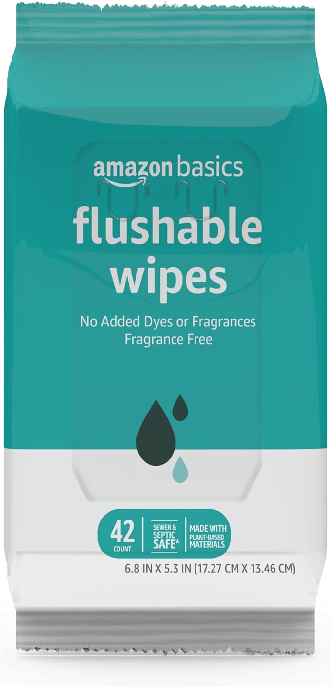 Amazon Basics Adult Wet Wipes Flushable formulated without Fragrance, 126 Count (3 Packs of 42) Packaging May Vary