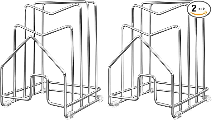 2 Pack Pot Lid Organizer Cutting Board Holder Inside Cabinet 304 Stainless Steel Pots and Pan Organizer Under Cabinet Pot Cover Cookie Sheet Bakeware Serving Tray Cooling Rack Stand Kitchen Countertop