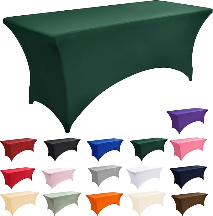 ZarzaaSik 10-Pack 6ft Spandex Table Covers for Rectangle Standard Folding Tables - Wrinkle Resistant Stretch Tablecloths - Ultimate Fitted Table Protector for Parties, Banquet, Wedding