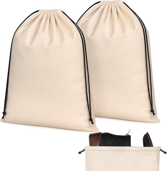 Amylove 2 Pcs Silky Velvet Shoe Bags for Travel Cloth Dust Pouch with Drawstring Closure Beige Shoe Pouch Storage Packing Organizers