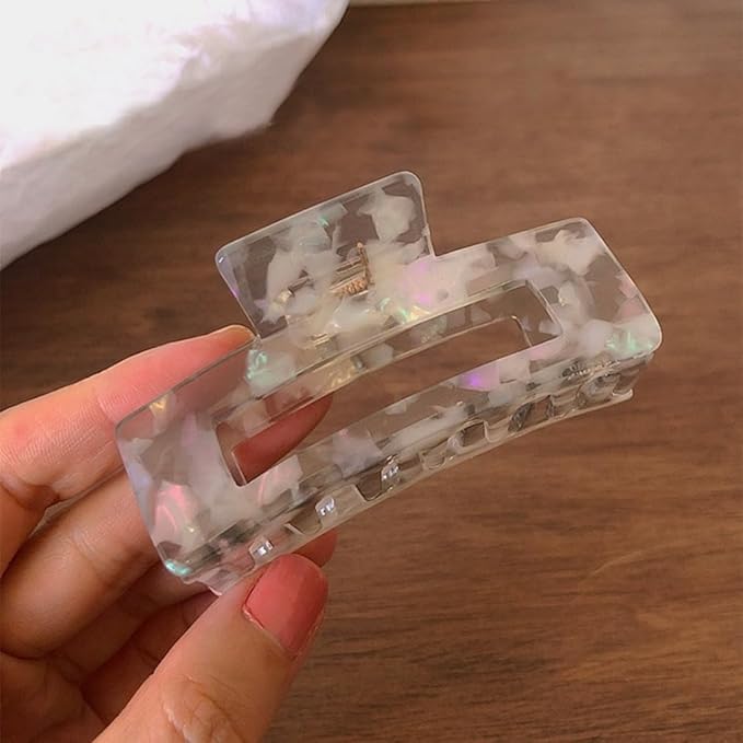 3 inch Hair Claw Clips Cutout Tortoise Shell Celluloid Jaw Clip French Design Rectangle Claw Clamp for Thin, Curly, Thick Hair Non Slip Banana Clips for Women Ladies Mother (2 Pack)